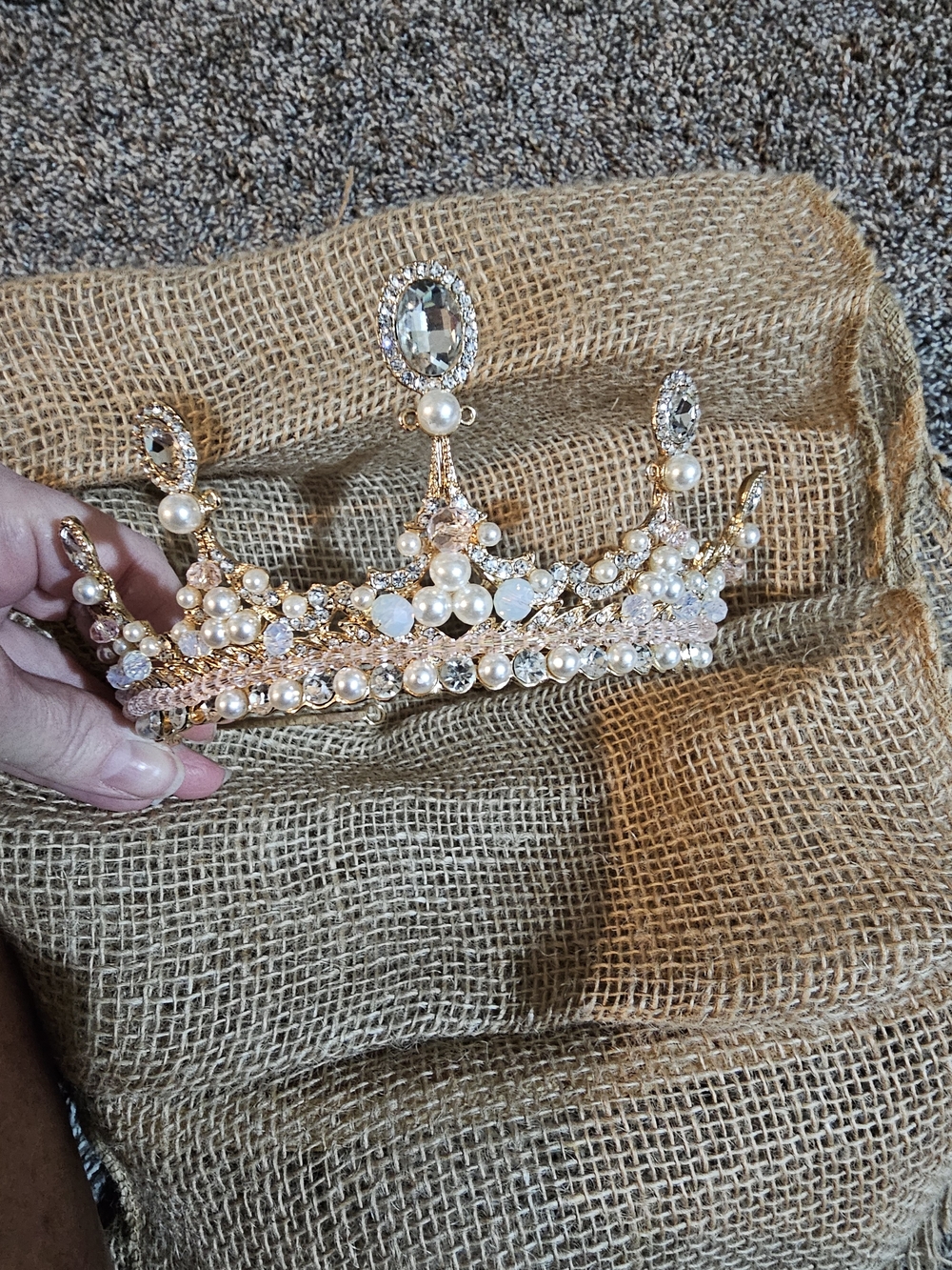 Gold Pearl and Crystal Metal Bridal Tiara